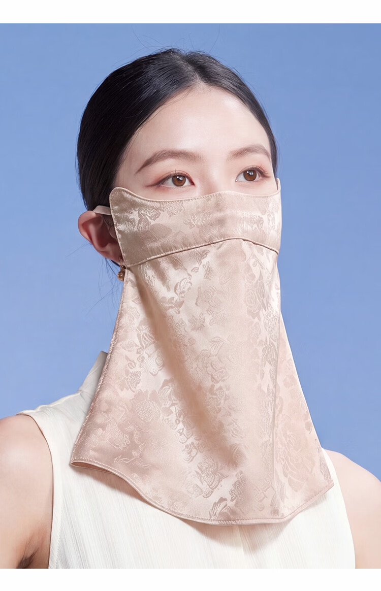 Shanghai Story Women's Silk Protective Face Mask Summer Sun Protection Mulberry Silk Jacquard Satin Sunshade Neck Guard Valentine's Day Gift for Girlfriend 10