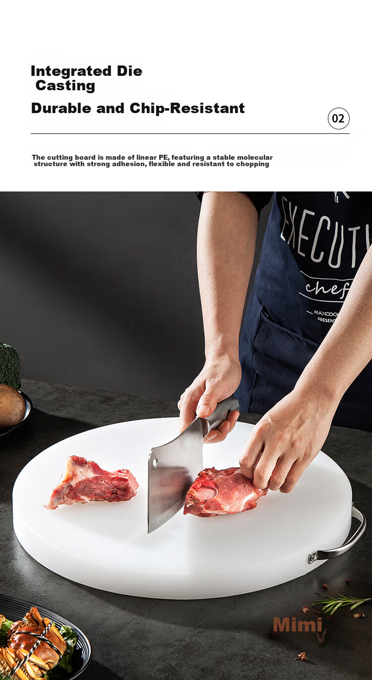 MAXCOOK PE Plastic Cutting Board Round Chopping Board Mold-Resistant Thickened Kitchen Meat and Cooked Food Cutting Board 38x3cm 2