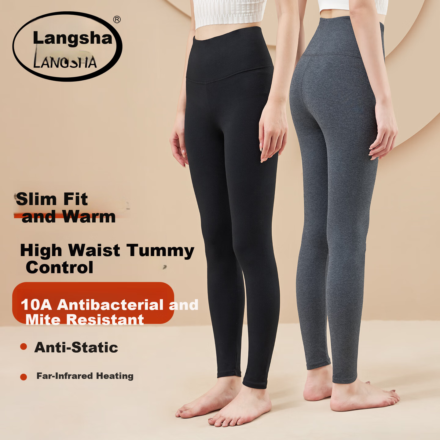 LangSha Women's Cotton Thermal Pants 10A Antibacterial Warmth Anti-Static Comfortable Soft Stretch Breathable High-Waist Single Thermal Leggings