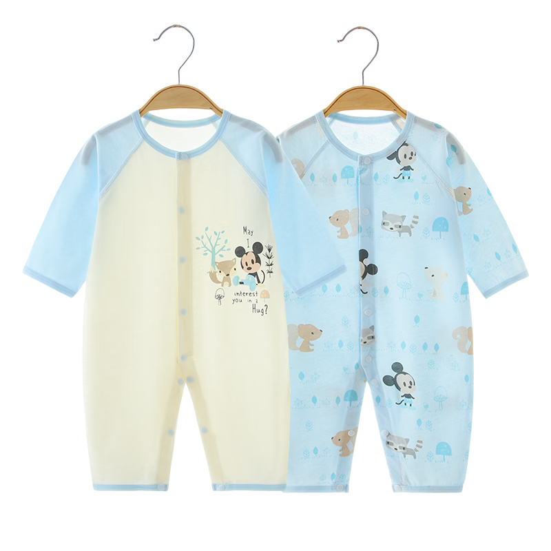 Disney 2-Piece Baby Summer Thin Newborn Romper Set A-Class Cotton Crawling Suit Full Moon Boys and Girls Sleepwear