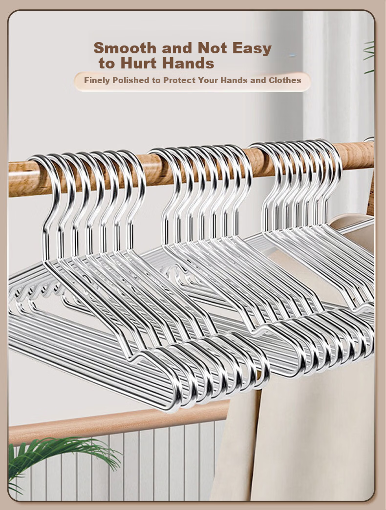 HOUYA Stainless Steel Clothes Hangers 10-Pack 42cm Household Thickened Grooved Shirt Hangers Drying Rack 8