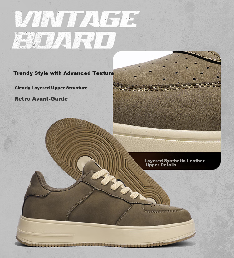Guirenniao Men's Sneakers, Low-Top Soft-Soled Versatile Casual Shoes, Classic White Sneakers, Khaki Brown, Size 41 5