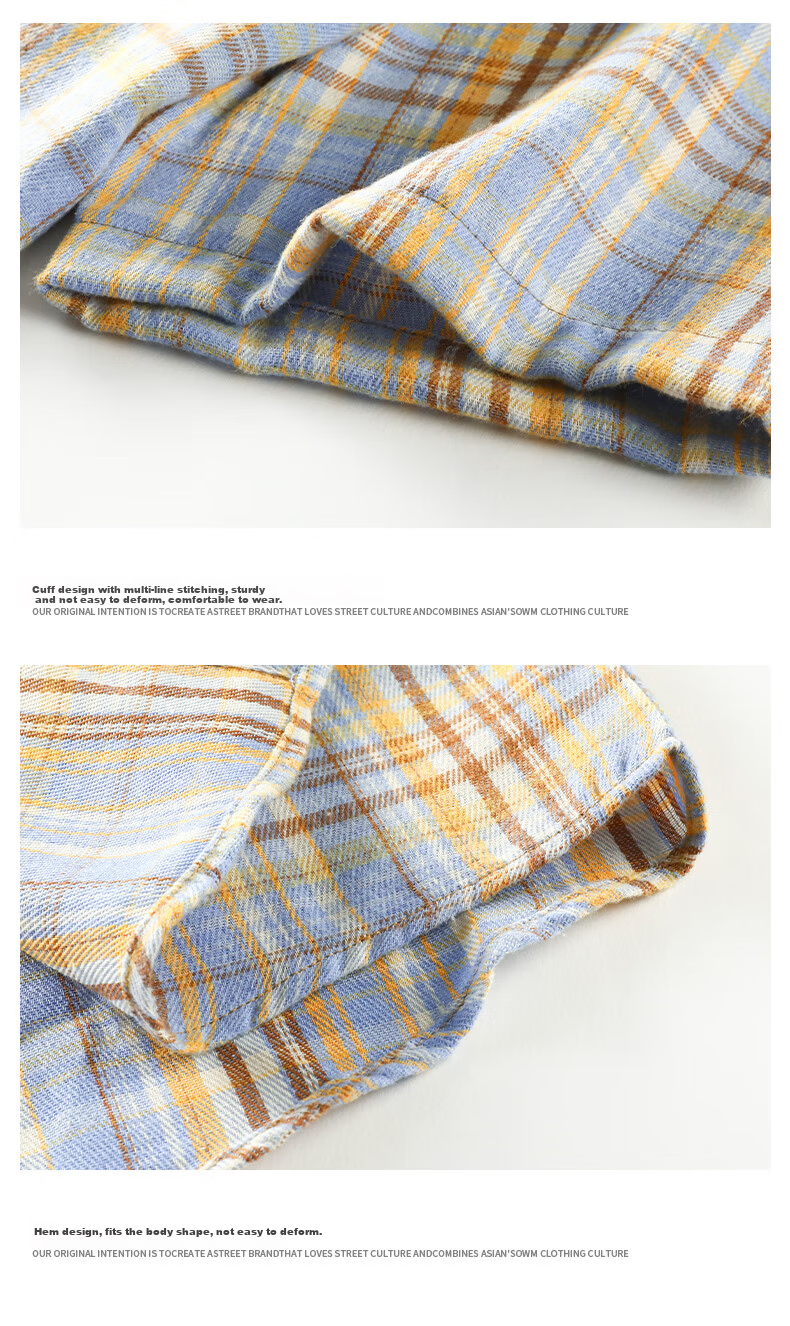 CLOR Men's Plaid Short Sleeve Shirt Spring Summer Ins Loose Casual Retro Jacket CLCX10 Yellow L 27