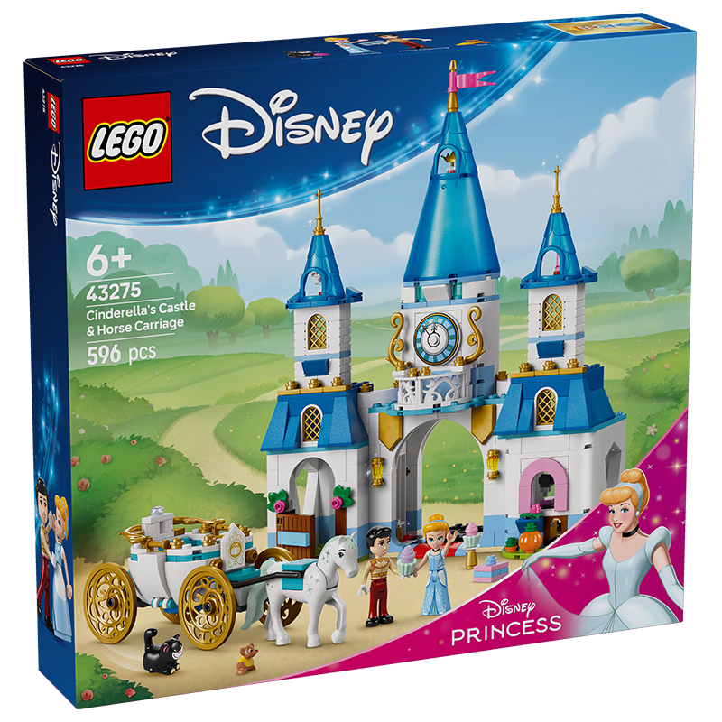 LEGO 43275 Cinderella's Castle And Carriage, Disney Building Toy, Birthday Gift for Girls