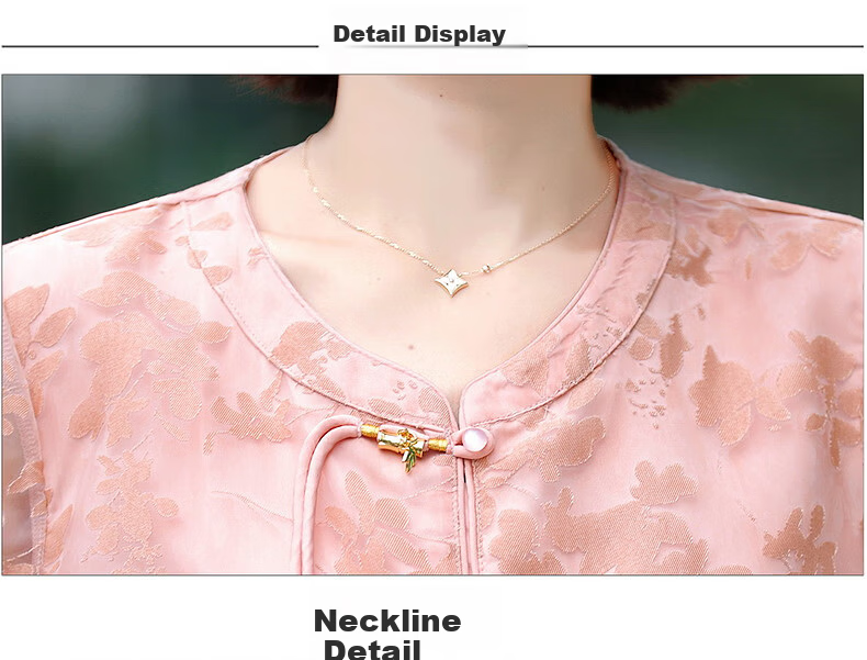 Hodo Middle-aged Elegant Mom Summer Chiffon Shirt Middle-aged and Elderly Women's Summer Cool Short Sleeve Two-piece Set Top 16