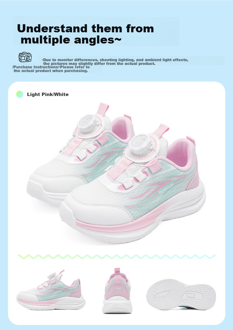 BOBDOG Kids Spring Casual Low-Top Running Shoes Children's Sports Shoes Girls Casual Shoes 102561021 Light Pink/White Size 36 7