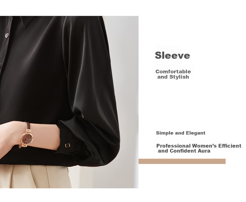 Jeanswest Women's Casual Versatile Lapel Long-Sleeve Shirt, Elegant Commuter Solid Color Blouse, Black, Size S, Summer 2026 12