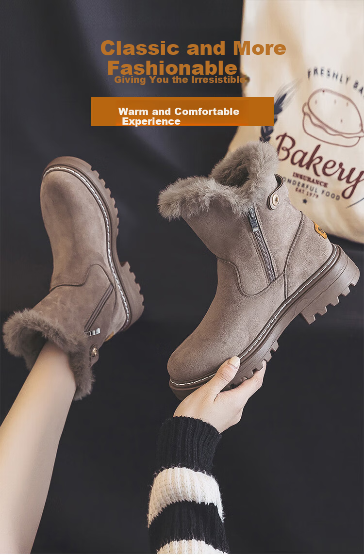 Warrior Official Women's Martin Boots 2025 Winter New Plush Thickened Warm Cotton Shoes Black Size 37 2