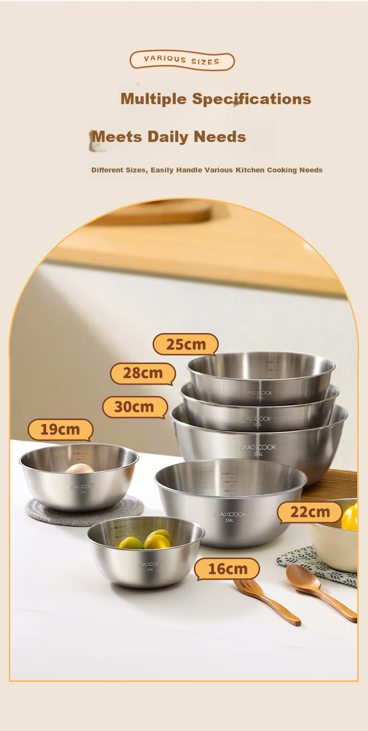 MAXCOOK 316L Stainless Steel Bowl Thickened 16cm Seasoning Bowl Vegetable Washing Bowl Salad Bowl Dough Mixing Bowl MCWA2474 10