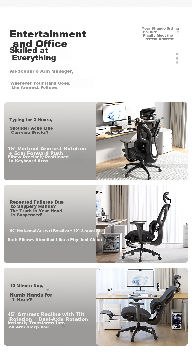 Anglan Ergonomic Chair Computer Chair Comfortable Long Sitting Office Chair Dorm Reclining Gaming Chair 8
