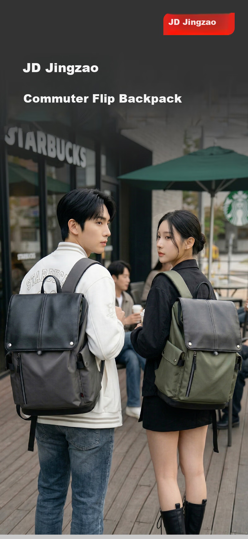JD Jingzao Flip Laptop Backpack Business Travel Large Capacity Student School Bag Black 1