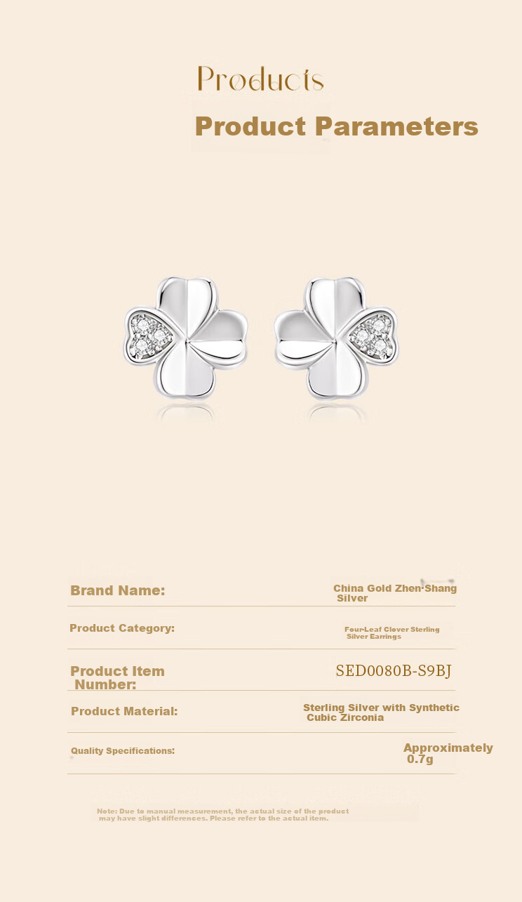 Zhenshangyin China Gold Four-Leaf Clover Sterling Silver 999 Earrings, 2026 New Light Luxury Birthday 520 Gift for Girlfriend 11