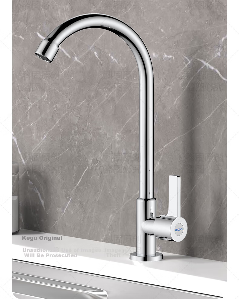 KEGOO Single Cold Kitchen Faucet High Arc Stainless Steel Sink Mixer K2056 19