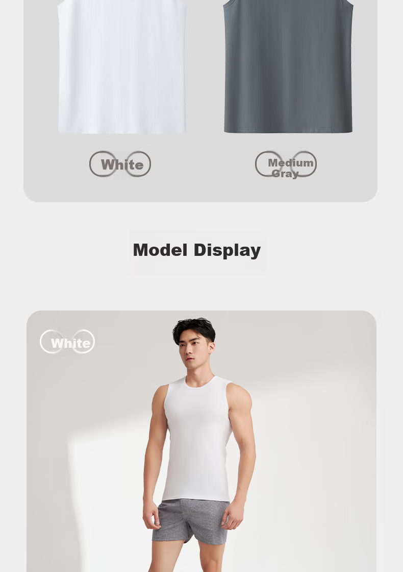 Yiershuang 100% Cotton Wide Shoulder Vest Men's Ribbed Breathable Sports Sleeveless T-Shirt Undershirt 15