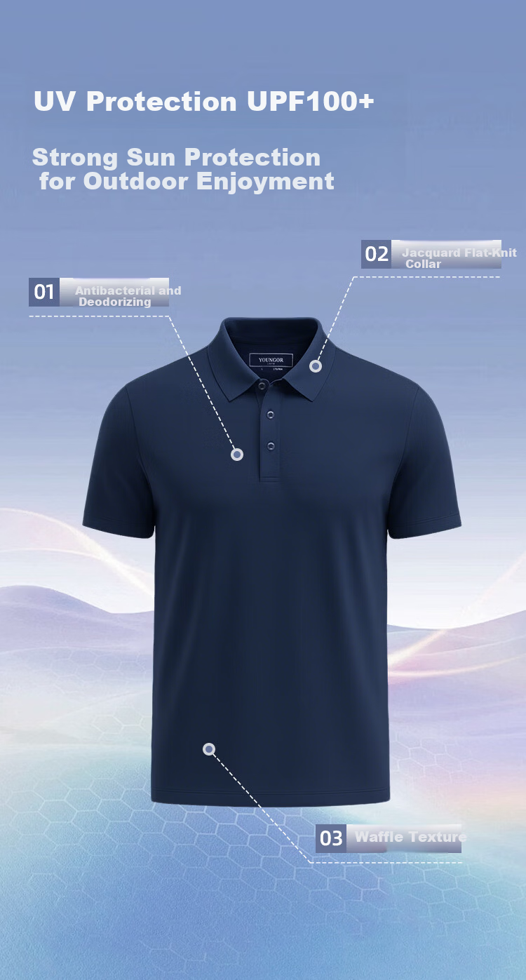 YOUNGOR Men's Summer Short Sleeve Polo Shirt UPF100+ Antibacterial Sun Protection Cooling Business Outdoor Collared T-Shirt 513136D 3