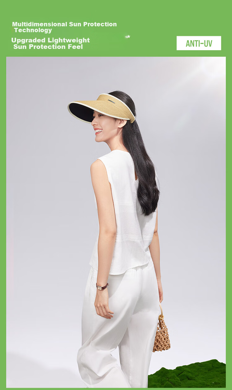 Beneunder Women's Sun Hat Open Top Sunshade Hat UV Protection Side Face Sunshade Fashion Wide Brim 9