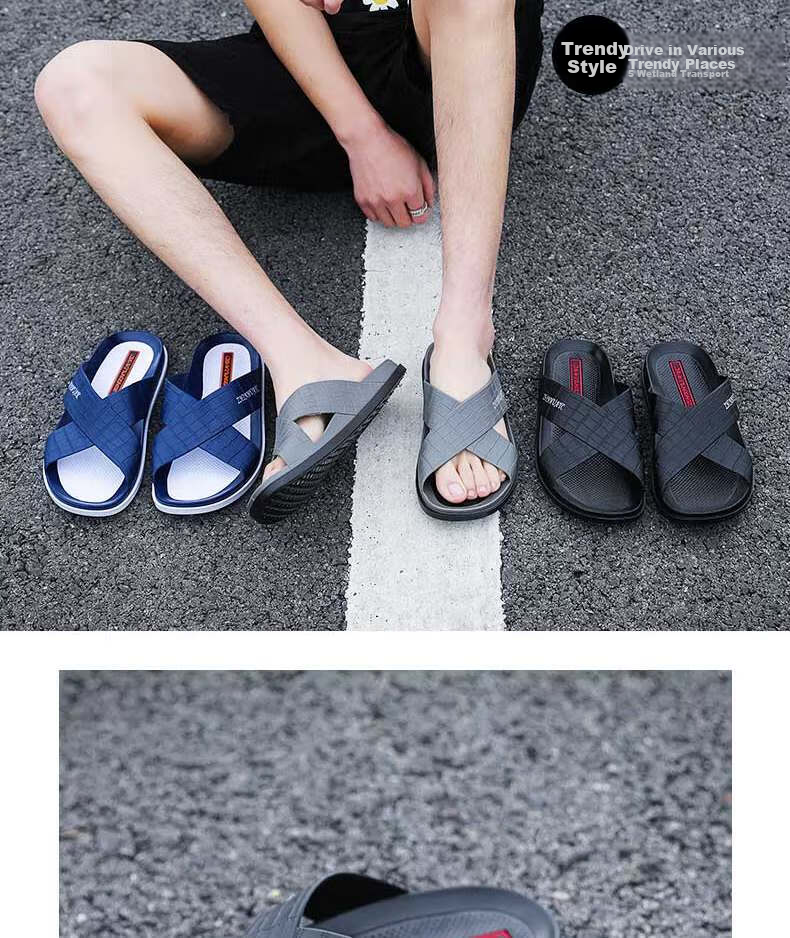 Huameijianbu Cross-Style Men's Outdoor Commuter Slippers, Casual Beach Slippers, Open-Toe Breathable Soft-Soled Sandals, HM6027, Black, Size 41 10