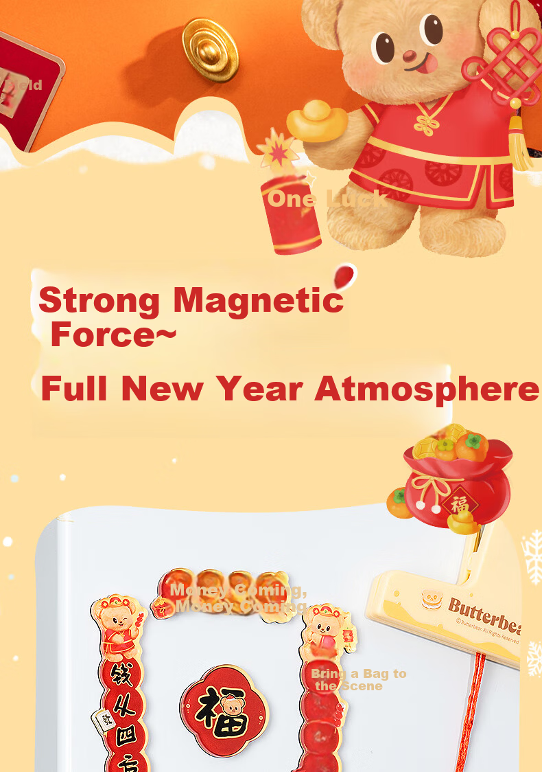 Deli Butter Bear New Year Series Refrigerator Magnet IP Magnetic Creative Acrylic High-Definition Printing Cute Cartoon Decorative Magnet Qian Lai Qian Lai HYC101 6