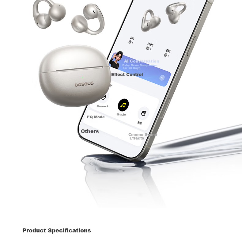 Baseus MC1 Pro AI Translation Bluetooth Earphones [Celebrity Edition] Clip-On Open-Ear Sports Call Noise-Cancelling Bone Conduction for Huawei and Apple Phones 34