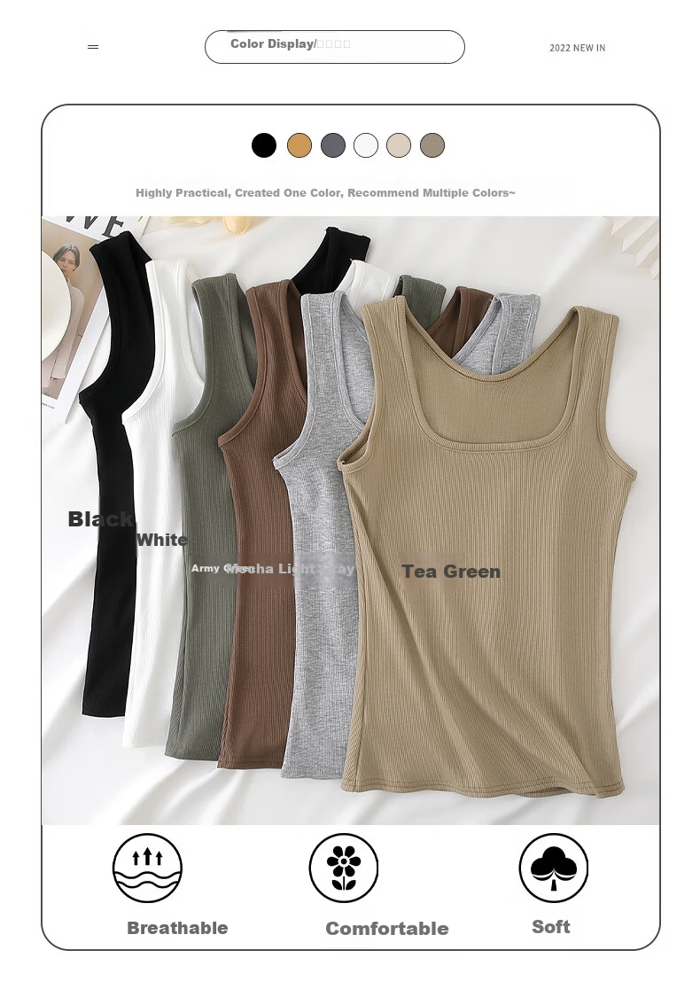 Langsha Wide Strap Camisole Vest for Women 2026 New Large U-Neck Slim Fit Breast Coverage Outerwear Slimming Base Top 3