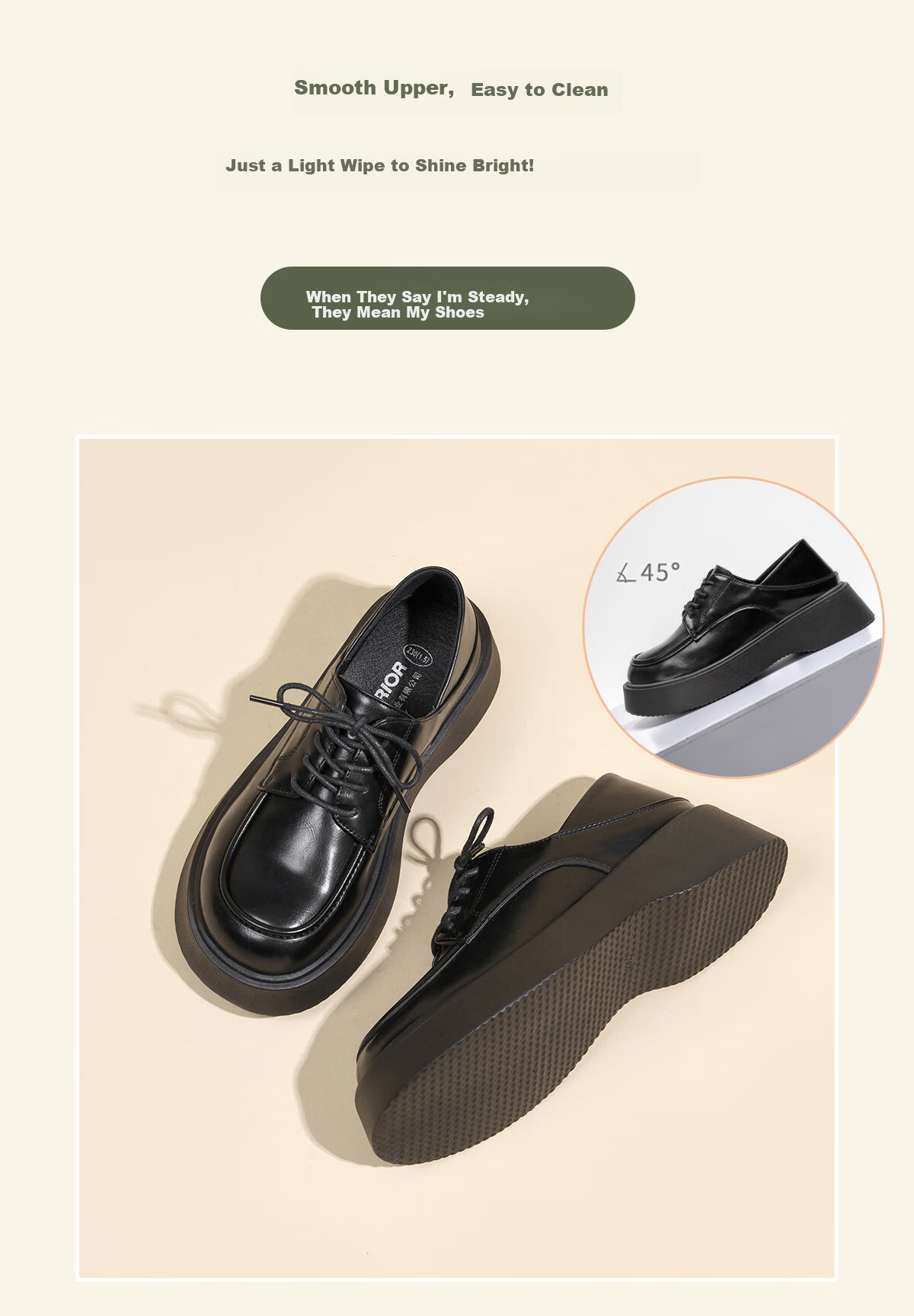 Warrior British Style Women's Small Leather Shoes Spring Summer Versatile Thick Sole Loafers Fashion Comfortable Casual Shoes Black Size 35 6