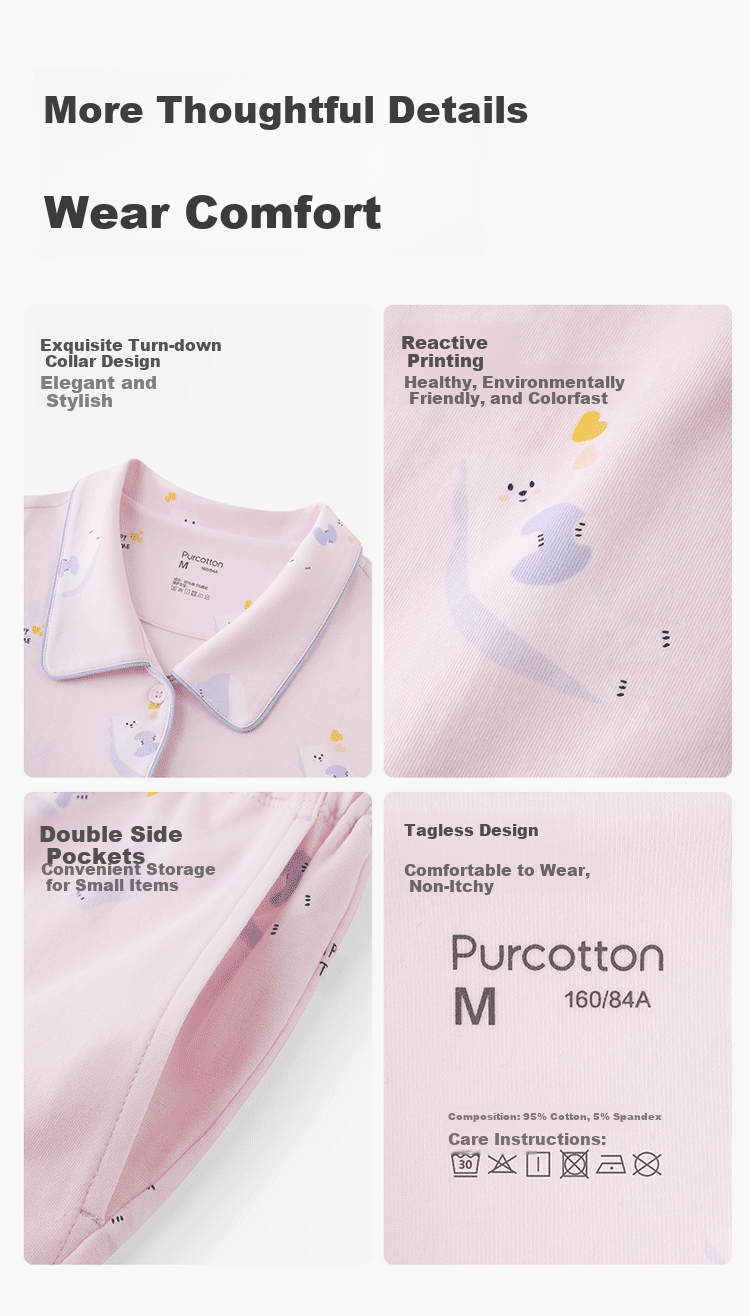 PurCotton High Cotton Content Maternity Nursing Pajama Set Spring Autumn Pink 170 9