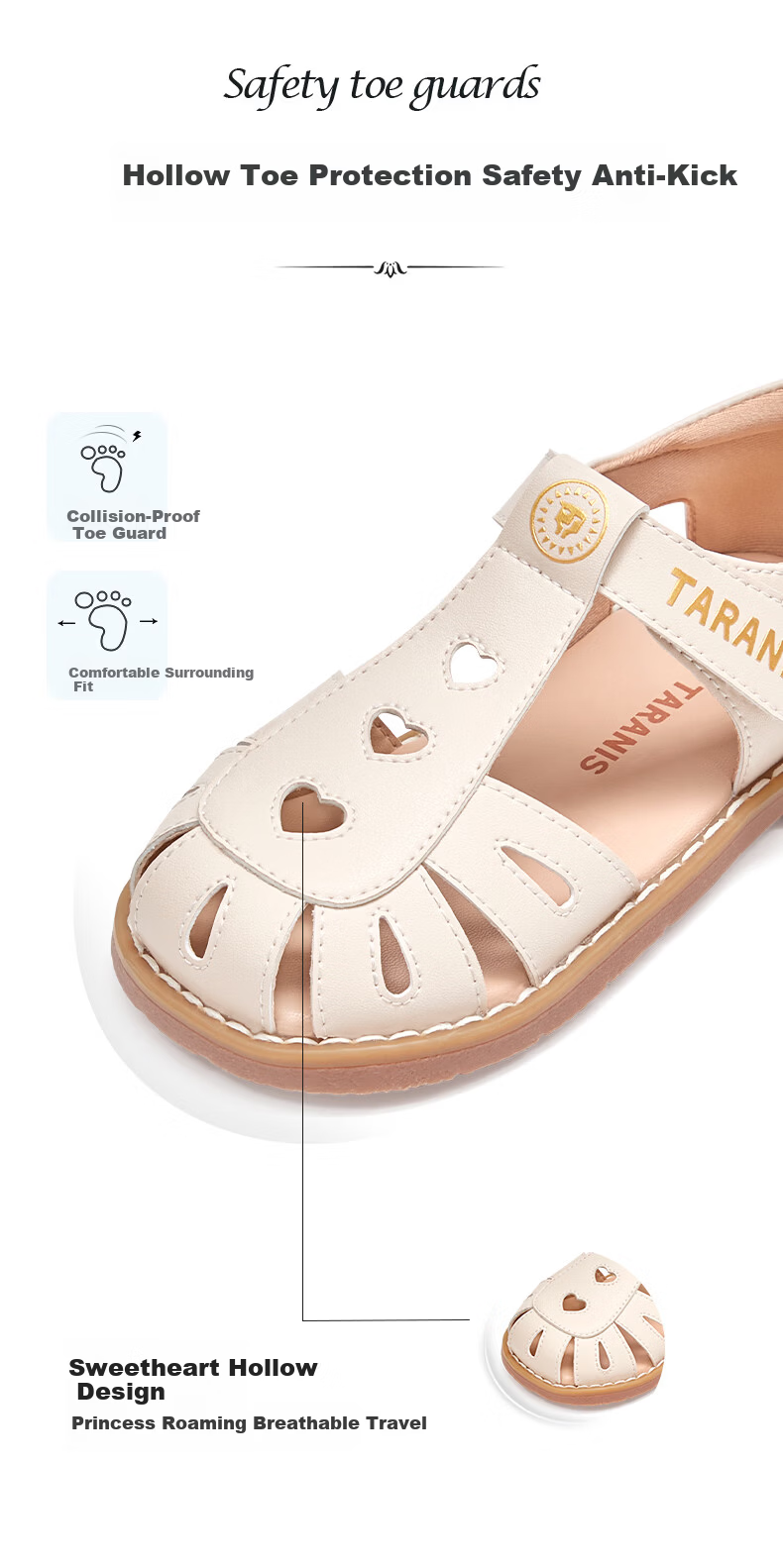 TARANIS Kids Princess Sandals Summer New Girls Soft Sole Anti-Friction Fashion Versatile White Leather Shoes Size 29 3