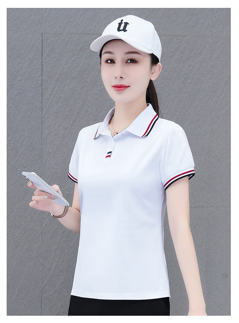 Woodpecker Women's Polo Shirt Short Sleeve T-Shirt Summer New Pure Cotton Regular Shoulder Turn-down Collar Casual Plus Size Slim Fit Top Gray M 16