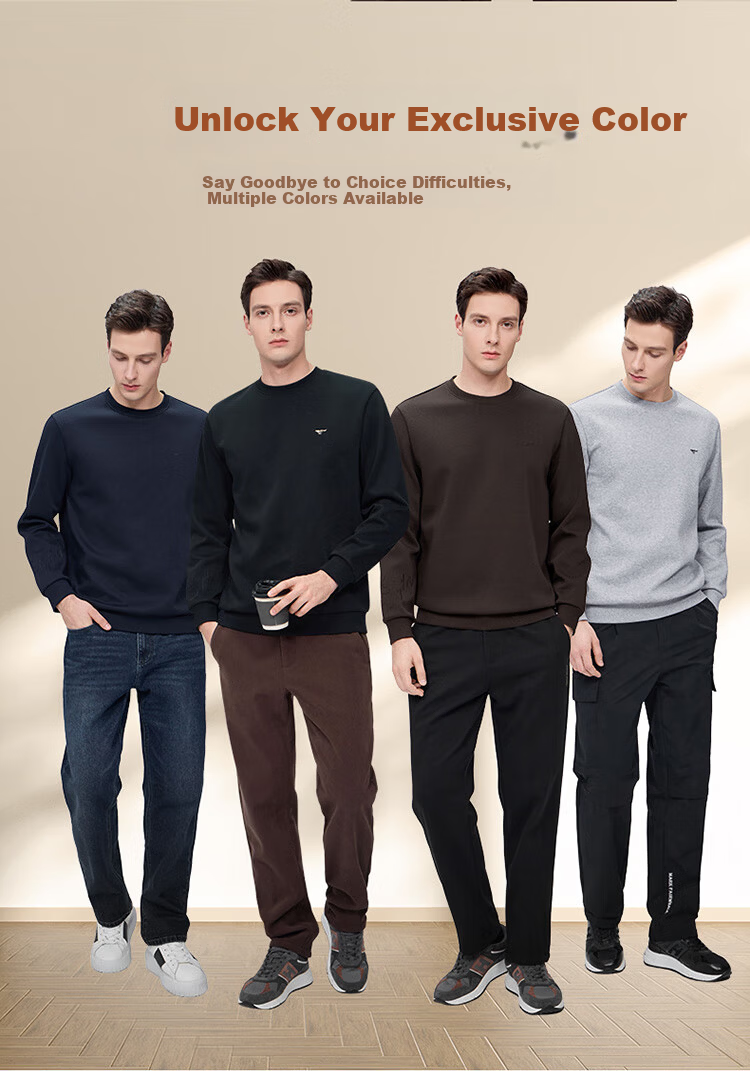 Seven Wolves [Antibacterial and Anti-Static] Men's Sweatshirt Spring and Autumn Casual Embroidered Pullover Top Heather Gray M 7