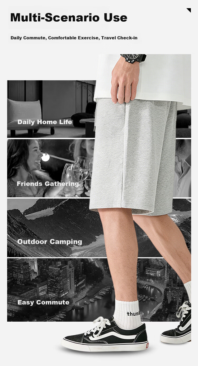 Baleno Men's Casual Summer Outdoor Sports Cotton Loose Black Knee-Length Shorts 8