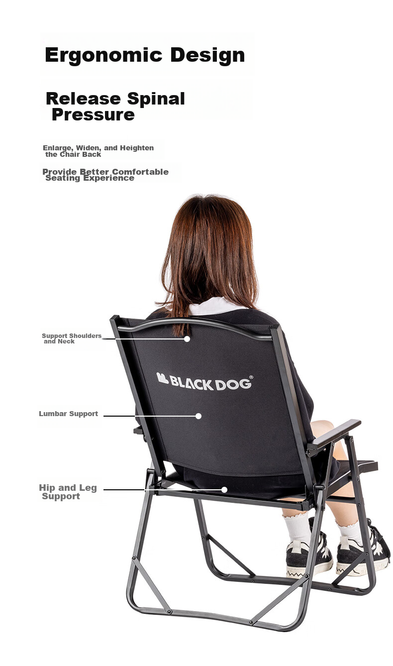 Black Dog Kmit Folding Chair, Single Seat Outdoor Chair with Backrest, Portable Lounge Chair for Leisure Fishing And Beach, Director Chair, Night Black 5