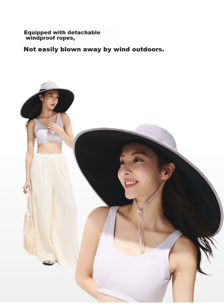 Beneunder Women's Extra Large Brim Black Coated Sun Protection Umbrella Hat Shoulder Cover UV Protection Compact Storage Matte Black 16
