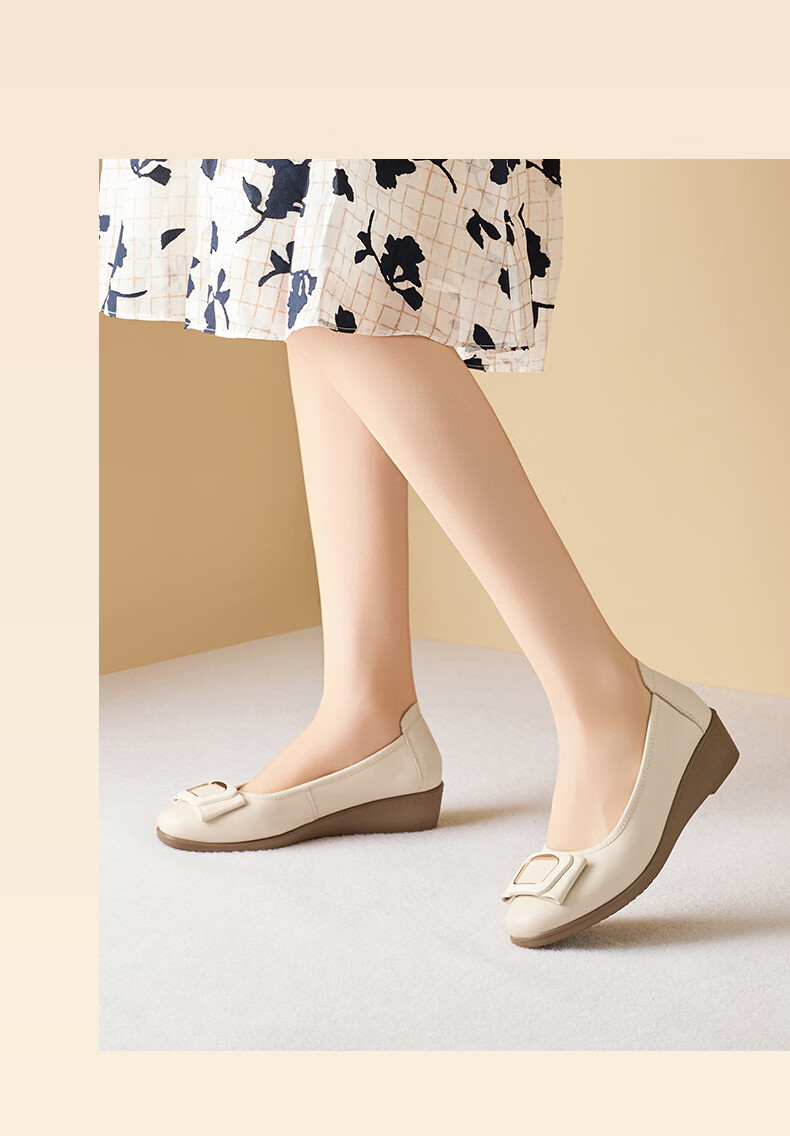 LAORENTOU Women's Leather Shoes Spring Genuine Leather Commuter Flat Soft Sole Shallow Mouth Loafers Mom Shoes LB318- Beige Size 40 10