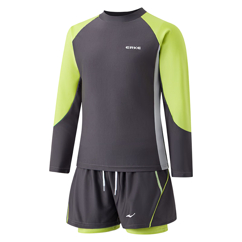 ERKE Long Sleeve and Long Pants Sunscreen Two-Piece Wetsuit for Kids Professional Racing Swimwear Boys Beach Swimsuit Set