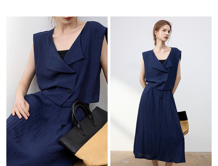 Demana Elegant Workplace Summer Fake Two-Piece Irregular Half-Placket Sleeveless Waist-Slimming Mid-Length Dress for Women 7