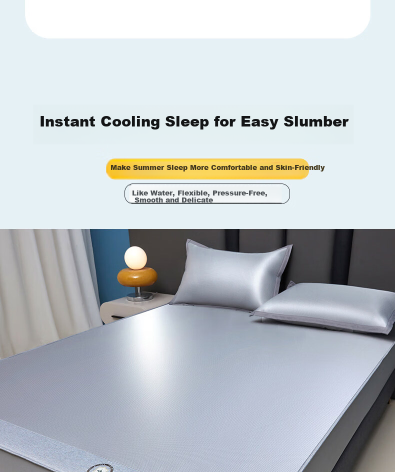 Hodo Antibacterial Ice Silk Cooling Mat Three-Piece Set Cooling Air-Conditioned Mat Home Use 1.5m Fitted Sheet Light Gray 6