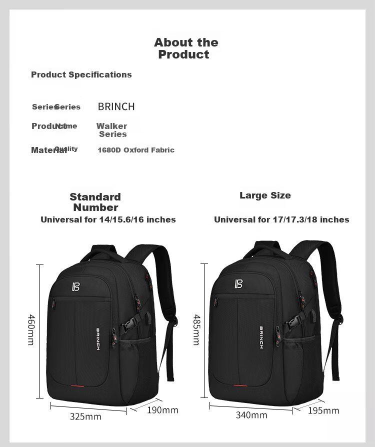 BRINCH Men's Laptop Backpack 14/16 Inch High-End Business Travel Lightweight Commuter Large Capacity Bag 8