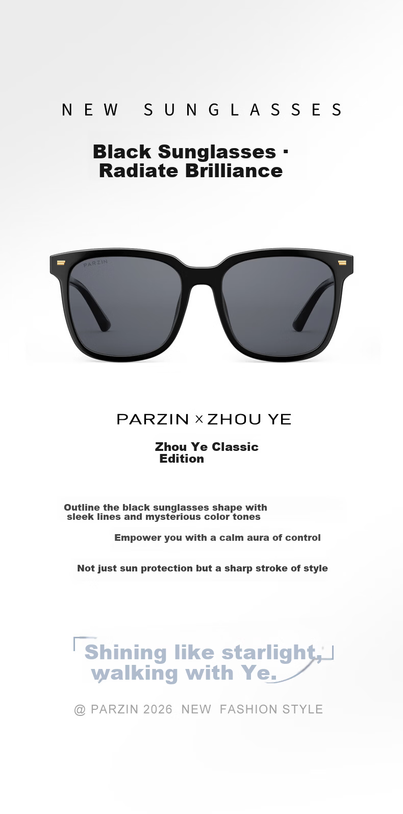PARZIN Polarized Sunglasses Women [Zhou Ye Same Style] Black Oversized Square Face Slimming Glasses UV Protection Driving Sunglasses Men Gift 2