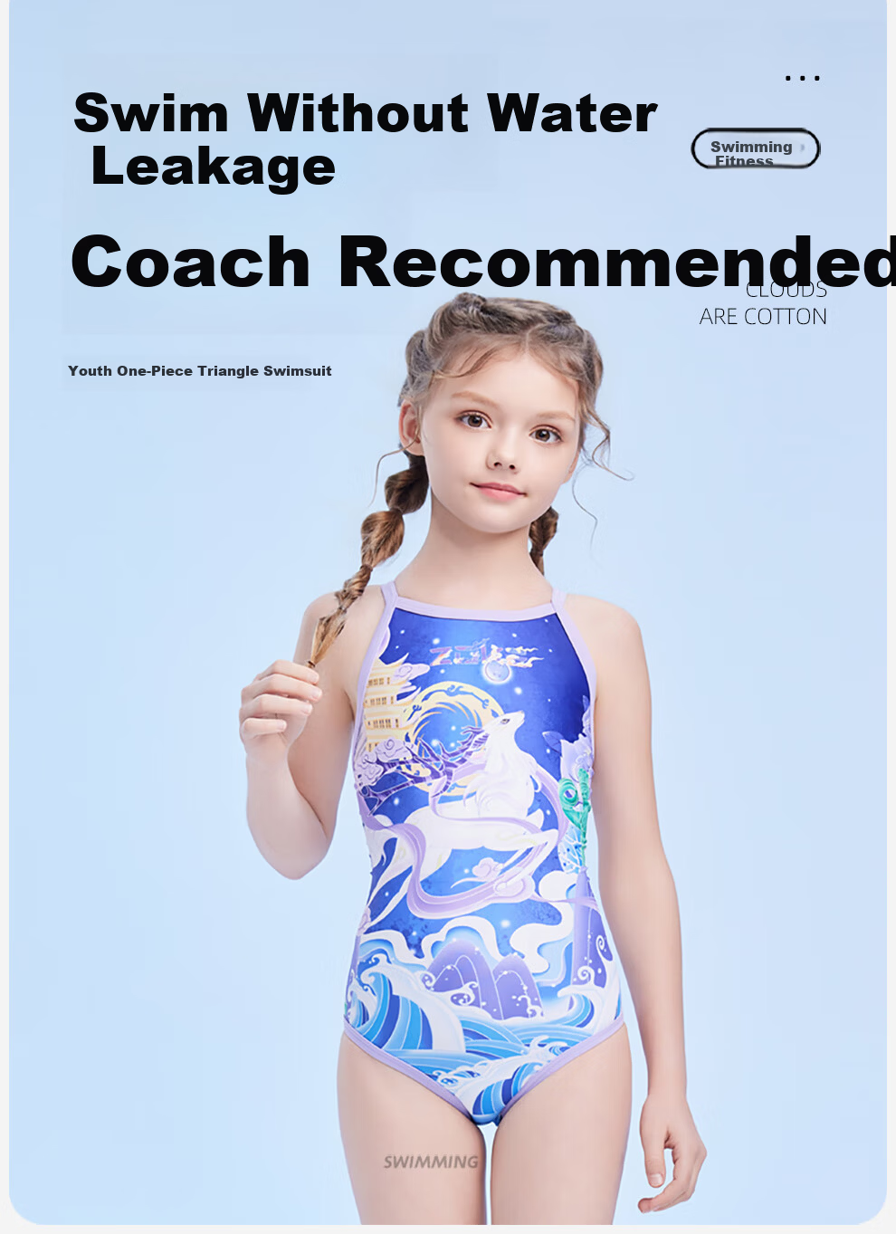 ZOKE Kids One-Piece Triangle Professional Swim Training Girls Youth Swimsuit 124525819 Purple White Floral Size 150 1