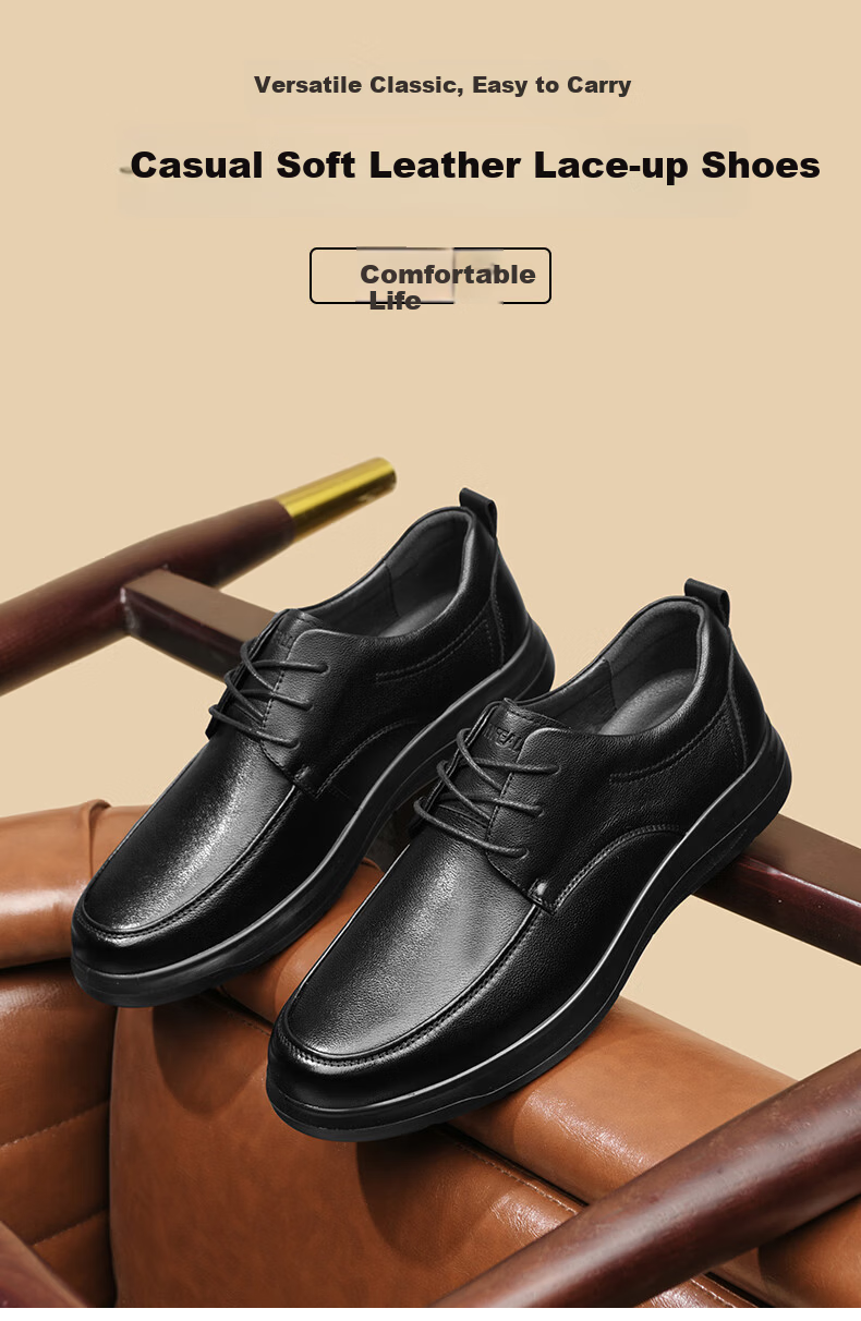 HLA Men's First Layer Cowhide Classic Business Formal Casual Leather Shoes T064 Black Size 42 1