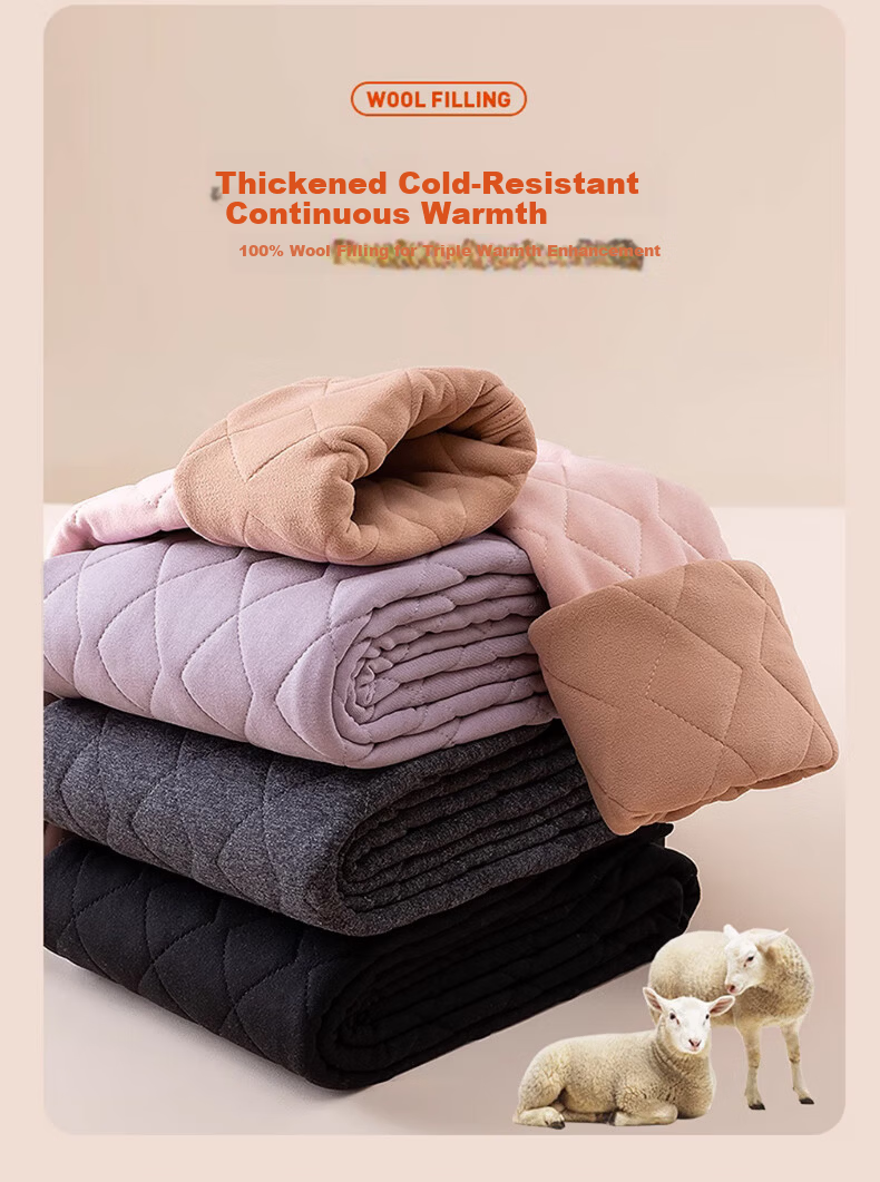 Langsha 100% Wool Thermal Pants Women Autumn Winter Fleece Lined Thickened Cotton Pants High Waist Plus Size Slim Fit Leggings 2