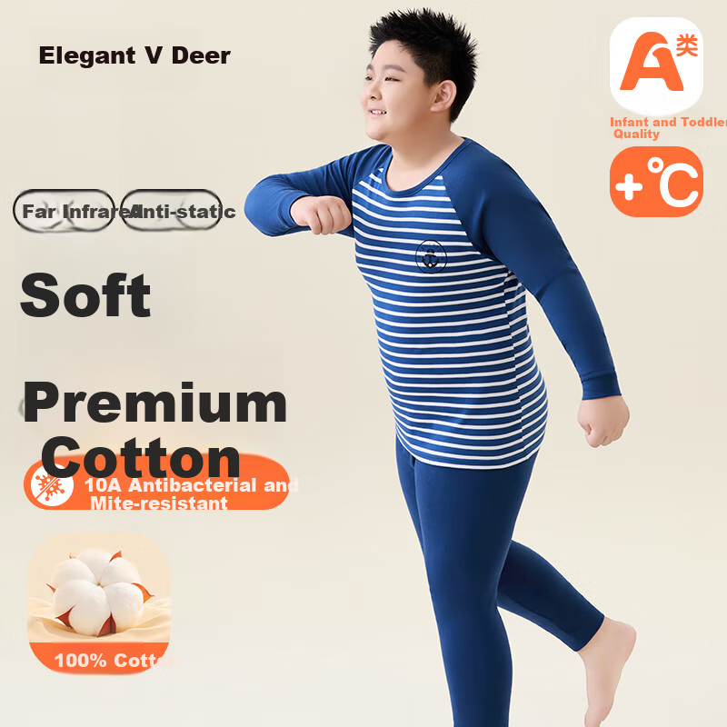 Yalu Youth Thermal Underwear Set Winter Pure Cotton Plus Size Kids Long Johns for Boys and Babies
