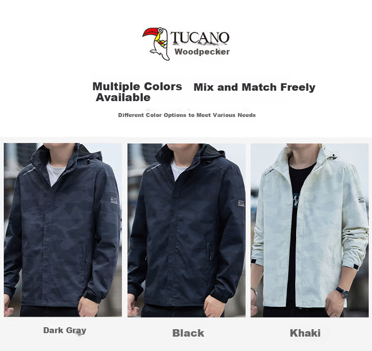 TUCANO Men's Jacket Casual Outdoor Hooded Windproof Coat Dark Gray M 2