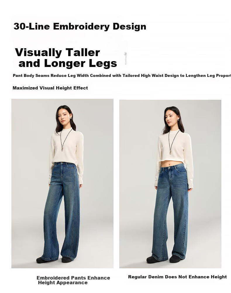 ESE-Y [Thread Sculpting Pants] Straight-Leg Jeans for Women 2026 Spring New Loose Floor-Length Wide-Leg Pants Dark Blue 28 7