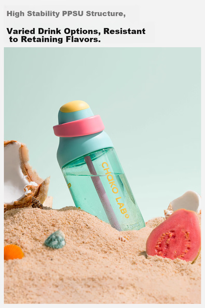 Chakolab Children's Straw Cup PPSU Water Bottle Food Grade School Dual Drink Lid Kada Cup Sea Salt Pink Lychee 550ml 16
