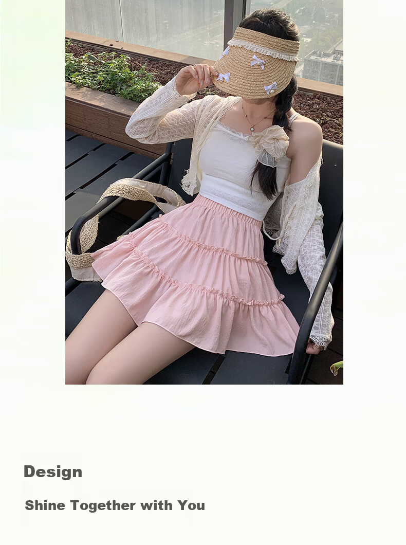 LangSha White Summer Skirt for Women High-Waist A-Line Ballet Style Puffy Cake Skirt with Anti-Exposure Lining 3