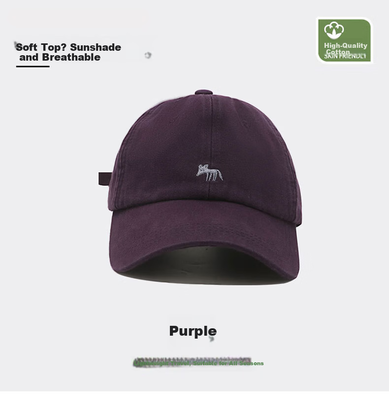 FAPAI Small Face Slimming Baseball Cap with Little Fox Embroidery Unisex Sun Hat Grape Purple One Size 56-60CM 13