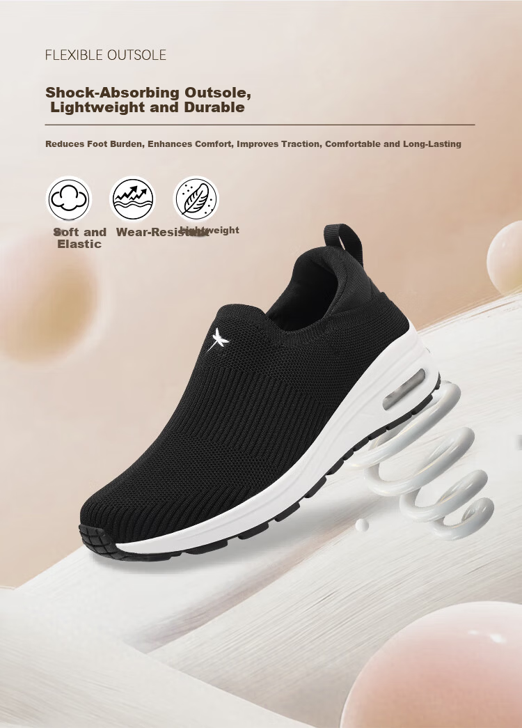 Red Dragonfly Women's Casual Shoes Autumn Breathable Slip-On Lightweight Soft Sole Lazy Height-Increasing Sports Shoes EXB351131 Black Size 35 7