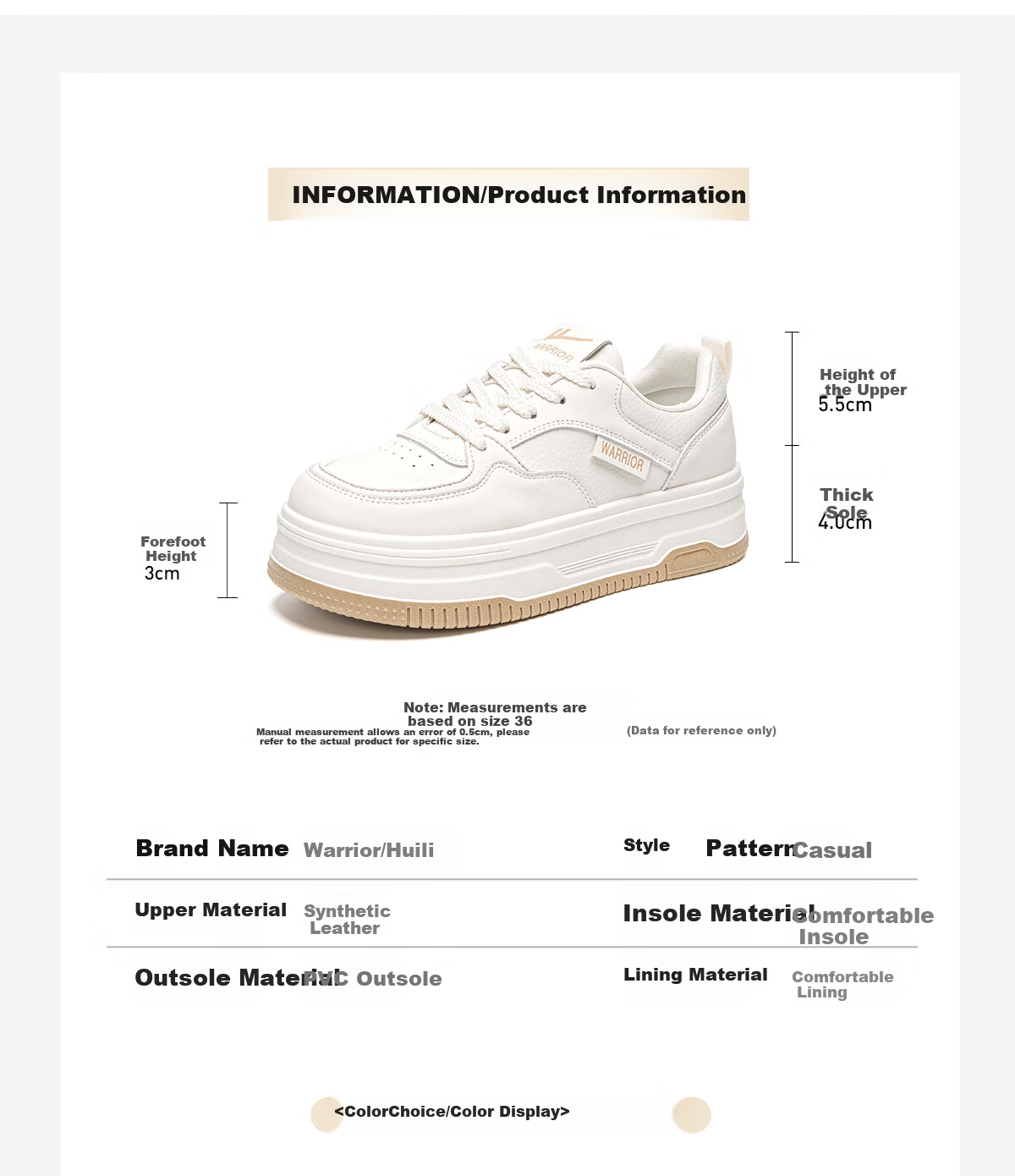 Warrior Women's Summer Breathable Mesh White Sneakers Thick Sole Height Increasing Casual Skate Shoes Beige Brown (Mesh) Size 36 6