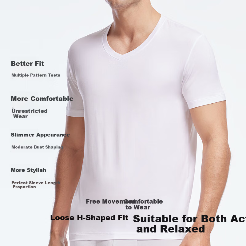 Aimer Mr. Men's Modal Short Sleeve T-Shirt Base Layer [2-Pack] V-Neck Vest Black + White 180